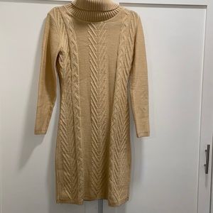 Cable knit turtle neck sweater dress